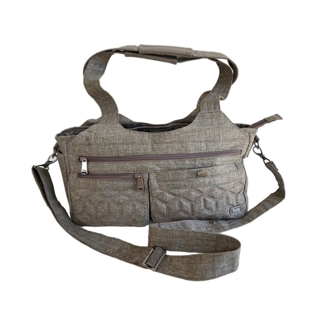Lug Streetcar Shoulder Bag Double Handles Quilted Gray Crossbody Strap